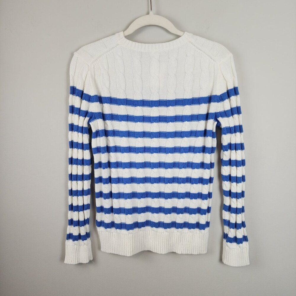 New Crewcuts Factory girls 12-14 knit sweater Blue White stripes coastal - Picture 5 of 10